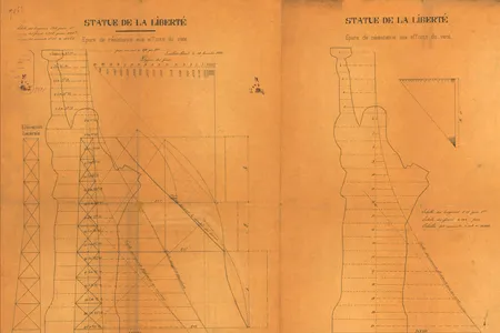 A sketch from Eiffel’s workshop appears to show the statue with a bulkier shoulder than the final version has.