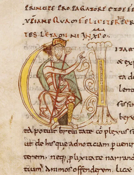 Illustration of Einhard as a scribe