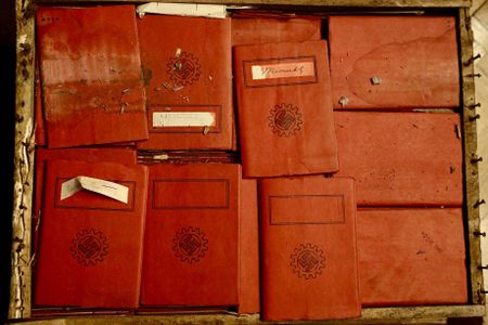Notebooks decorated with swastikas were among the documents found in the wooden crates.