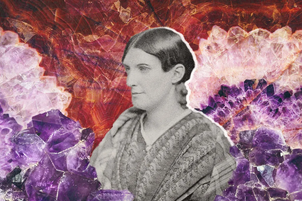 Photo illustration of Ellen Sewall Osgood in front of rocks and minerals