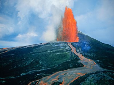 A lava fountain on Kilauea Volcano