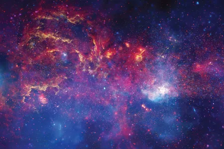 A new musical piece is based on this composite image of the center of the Milky Way. The bright spot on the right is hot gas in infrared light, marking the approximate location of the galaxy&#39;s supermassive black hole.