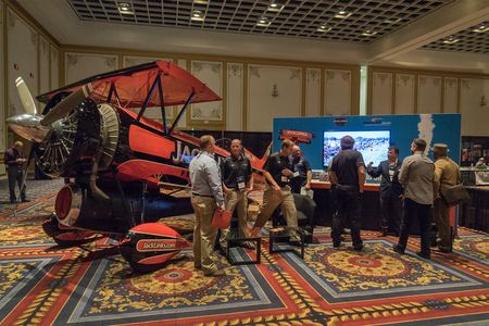 Jack Link's Screamin' Sasquatch Jet Waco almost seems to blend in with the carpet while on display at the John Klatt Airshows booth. The International Council of Air Shows conference and exhibit hall were held at the Paris Hotel in Las Vegas in early December. 
