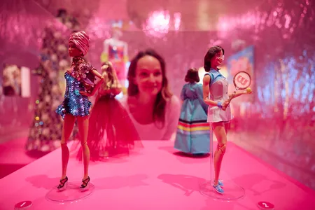 Barbies from the "Inspiring Women" collection, including dolls representing British model Adwoa Aboah and U.S. tennis player Billie Jean King