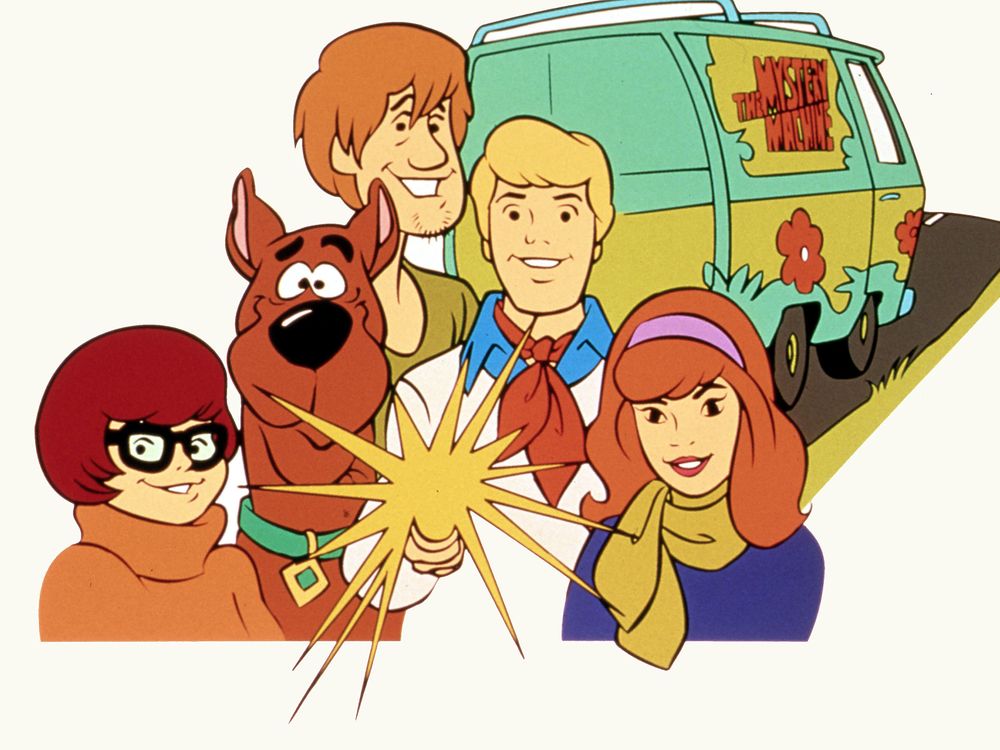 Scooby gang in front of the Mystery Machine