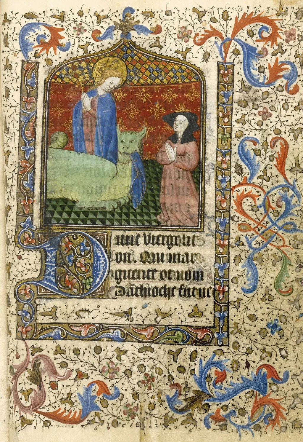 Illuminated manuscript featuring Saint Marina and the dragon