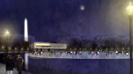 A redesign of Constitution Gardens could transform the area into a winter wonderland. Illustration by Rogers Marvel Architects + Peter Walker and Partners for Constitution Gardens.