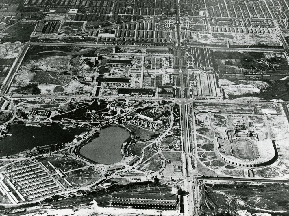 An aerial view of the Sesquicentennial International Exposition