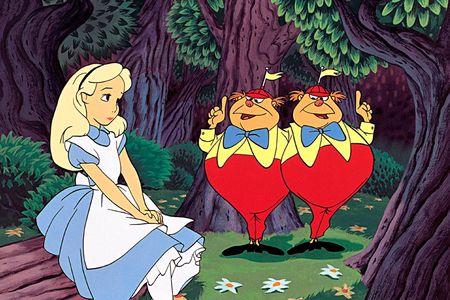 Alice with Tweedledee and Tweedledum in Disney's 1951 film