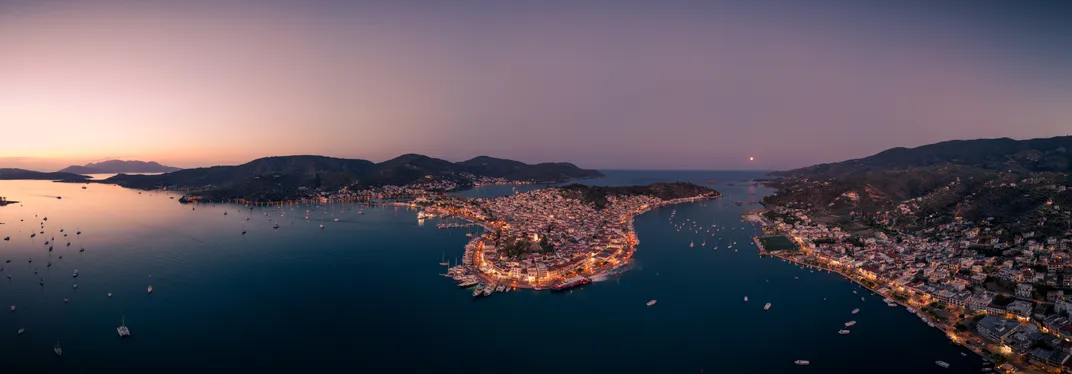 The island of Poros at twilight
