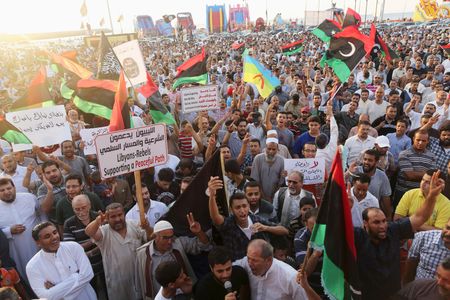 Protests in August, 2014 against the Libyan parliament's decision to ask the UN to intervene in the country's current conflict. 