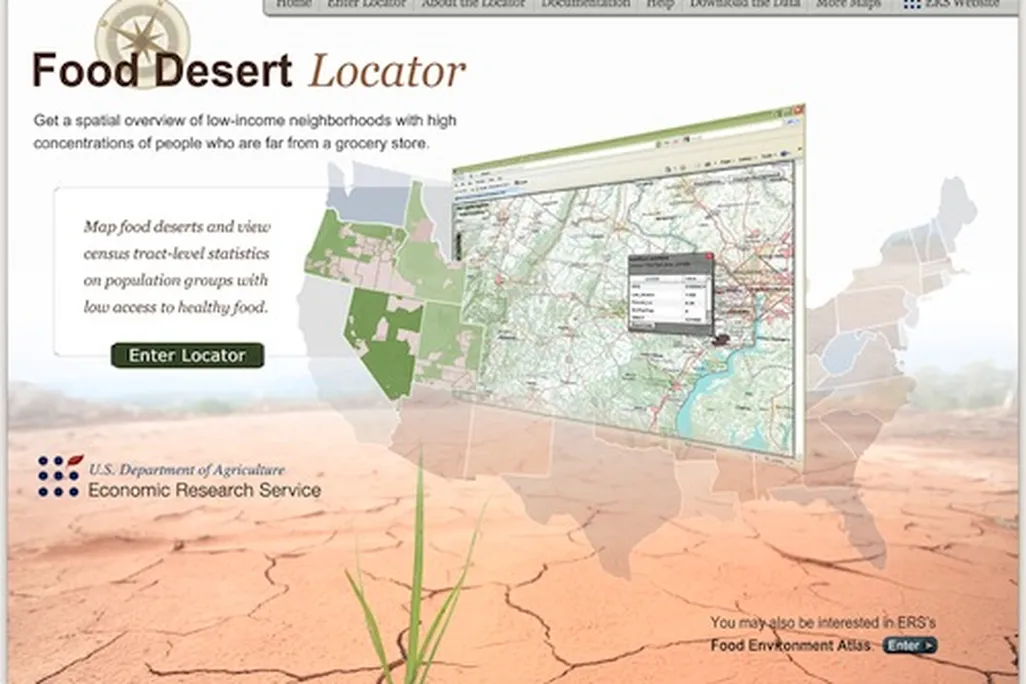 Screenshot of the Food Desert Locator home page