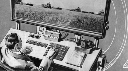 The farmer of the year 2031 works at his large flat-panel television (1931)