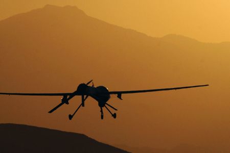 An MQ-1 Predator over a mountain range in Nevada.