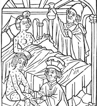 The earliest known portrayal of patients suffering from syphilis, from Vienna in 1498.