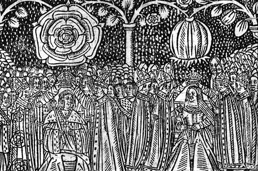 A 16th-century woodcut depicting the coronation of Henry VIII and Catherine of Aragon