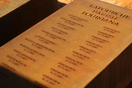 The names of 50 victims of the 1887 Thibodaux massacre in Louisiana are among those inscribed on the new memorial.