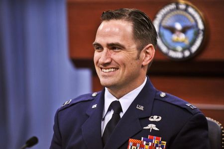 Department of Defense photo of Air Force Capt. Barry F. Crawford Jr. during a press briefing at the Pentagon on Wednesday. 
