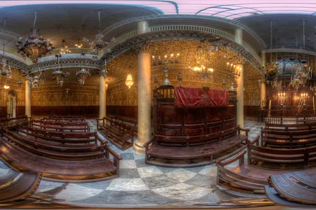 Moshe Nahon Synagogue in Tangier, Morocco. This is a flattened view of a 360-degree photograph from Diarna’s archives.