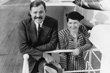 Hemingway enters New York Harbor with his second wife, Pauline Pfeiffer, aboard the ocean liner Paris on April 3, 1934. He described her as “clever and entertaining and full of desire.”