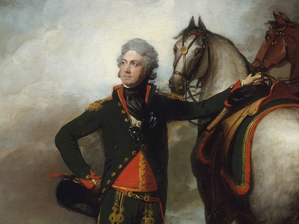 A close-up view of a 1798 Gilbert Stuart portrait of Louis-Marie, Viscount de Noailles