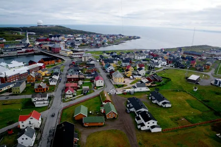 Aerial view of Vardo, Norway, the fishing town at the center of the 17th-century Finnmark witch trials