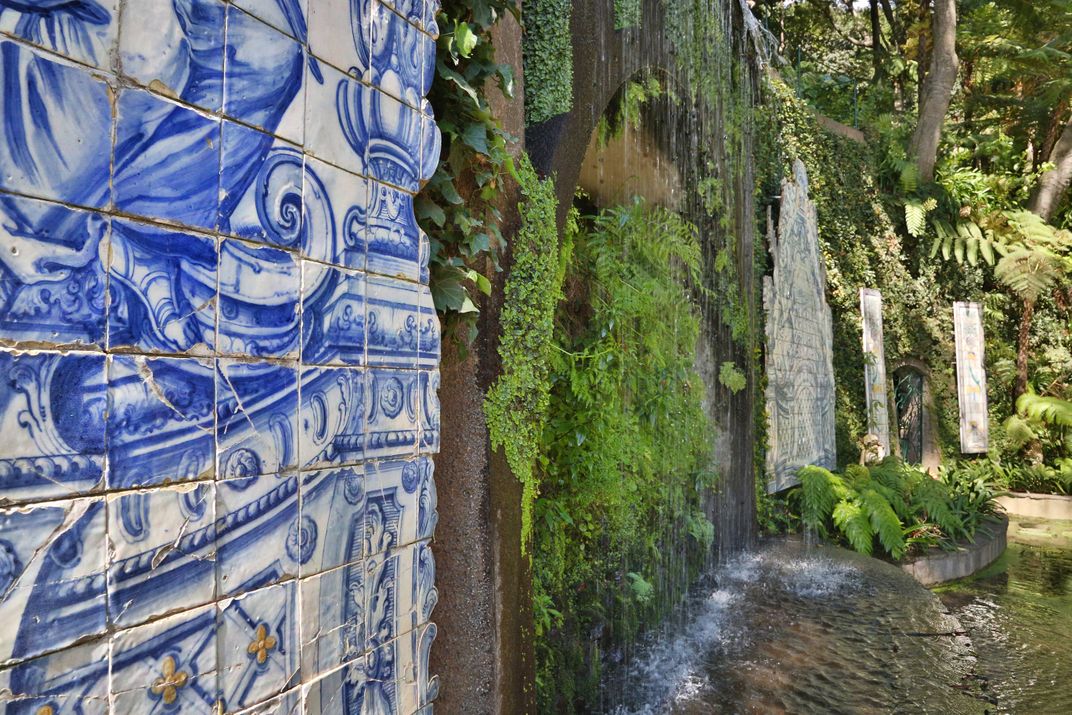 Traditional Portuguese tile work amid the garden of Madeira's Monte Palace 
