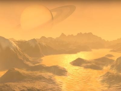 Artist's conception of a hydrocarbon lake on Titan.