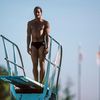 Greg Louganis competes in a diving event held in August 1984 at Stanford University in Palo Alto, California.