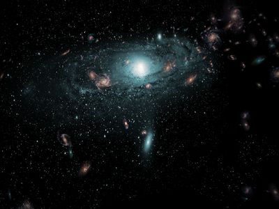 An artist's rendering of the galaxies hiding beyond the veil of the Milky Way.