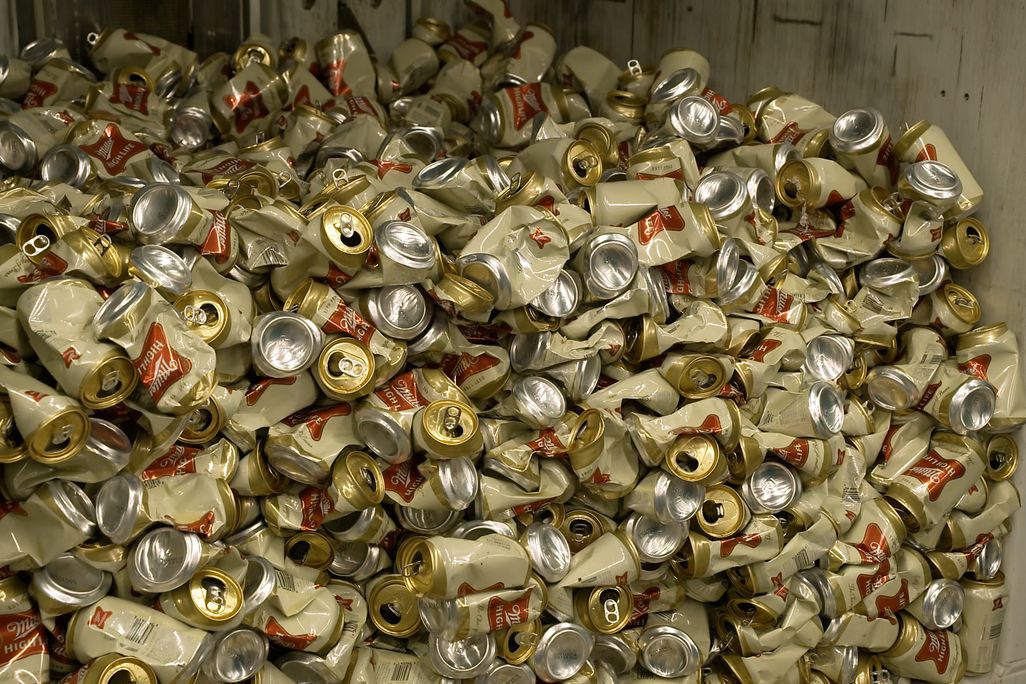 Crushed cans of Miller High Life