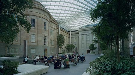 Kogod Courtyard is a 28,000-square-foot space with seating, free Wi-Fi and a Courtyard Café.