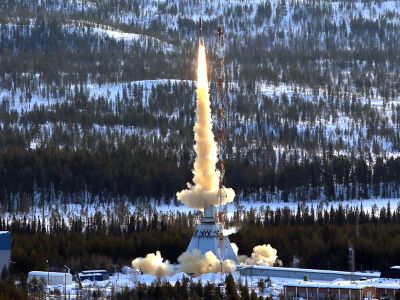 A TEXUS suborbital rocket launches from the Kiruna range in Sweden.