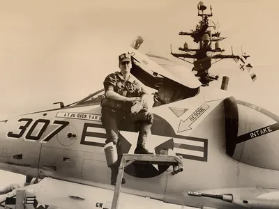 Though that isn’t his name on the Skyhawk pictured, this is indeed a photo of the author taken aboard the USS John F. Kennedy in 1969.