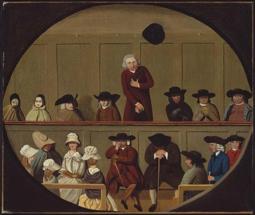 A painting of a Quaker meeting by an anonymous British artist, circa 1790
