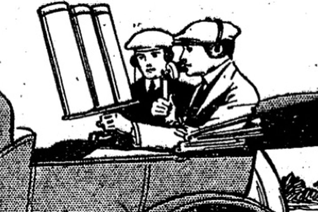 An inventor from Philadelphia using his "wireless telephone" technology in 1920