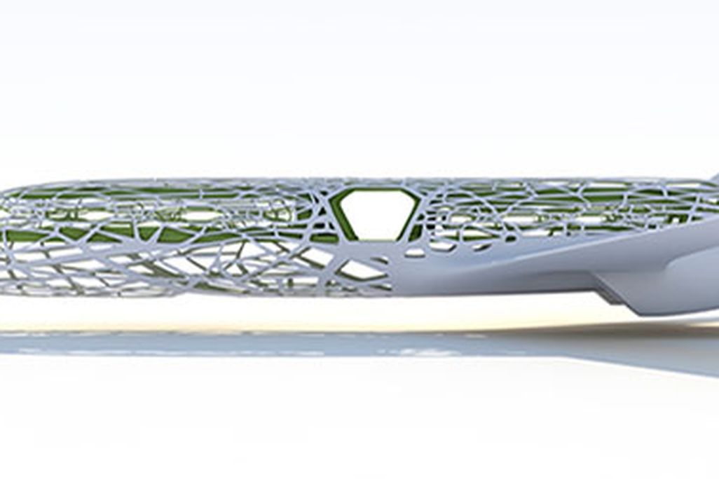 A 3D-printed model of Airbus’s future concept plane for 2050
