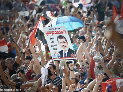 Supporters of former Egyptian President Mohamed Morsi celebrate his 2012 election.