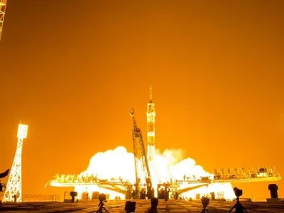 A Soyuz rocket launches from the Baikonur cosmodrome in Kazakhstan.