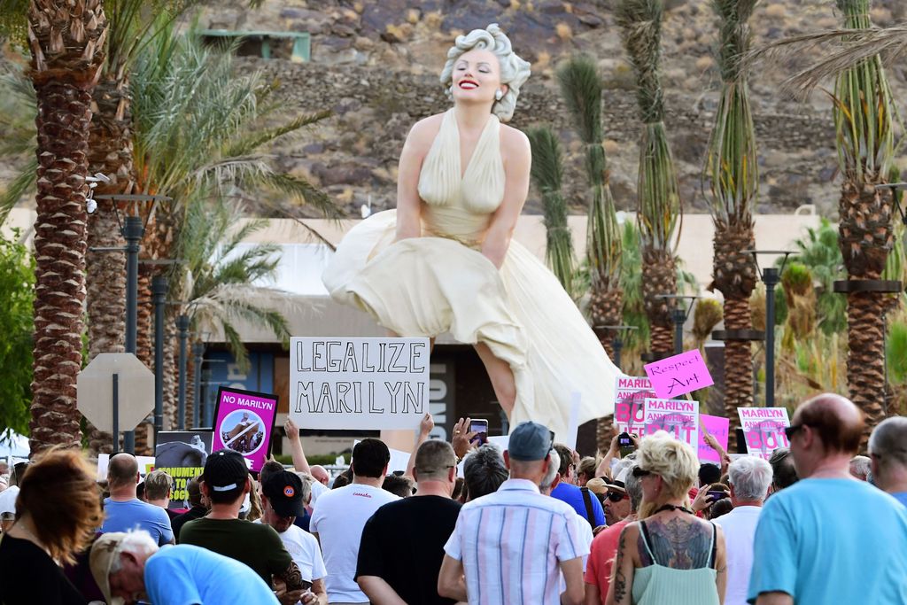 Protesters at Forever Marilyn unveiling