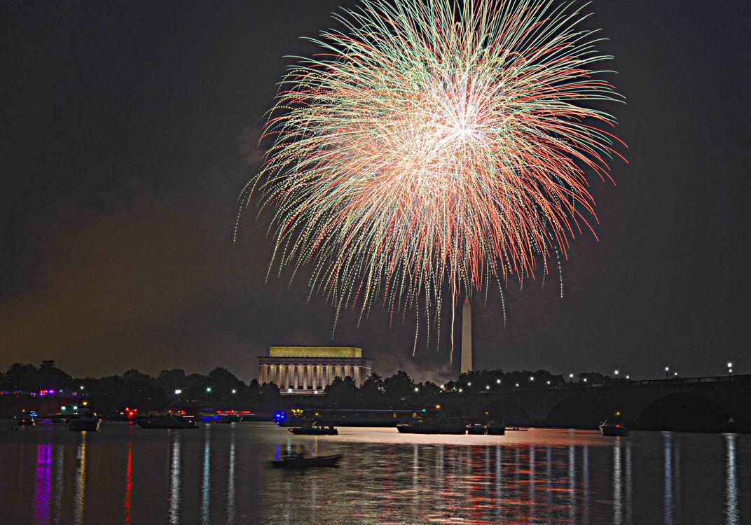 Washington DC 4th July fireworks taken across the Potomac river from