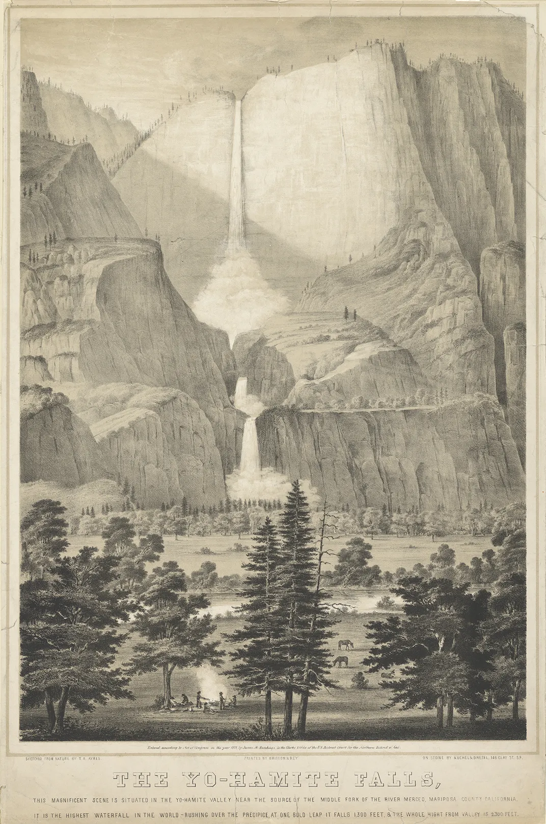 A drawing of Yosemite Falls