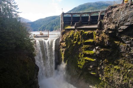The Lake Mills reservoir gets drawn down in March 2012 as part of the Elwha River Restoration, which involved the largest dam removal project in U.S. history.