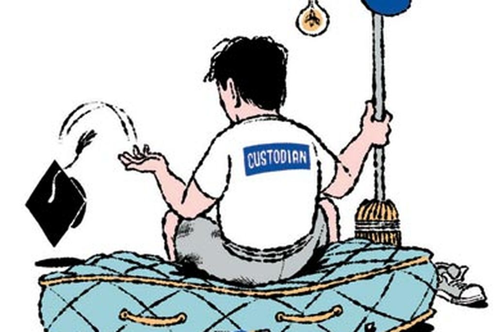 illustration of recent college graduate in transition between work and school