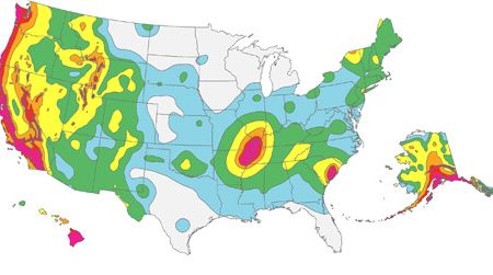 Earthquake hazard map for the United States