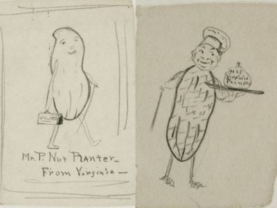 Two of Antonio Gentile's original Mr. Peanut sketches from 1916.