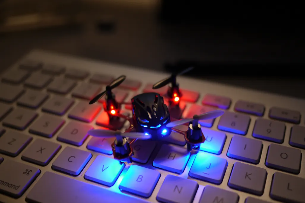 Still life with drone and keyboard