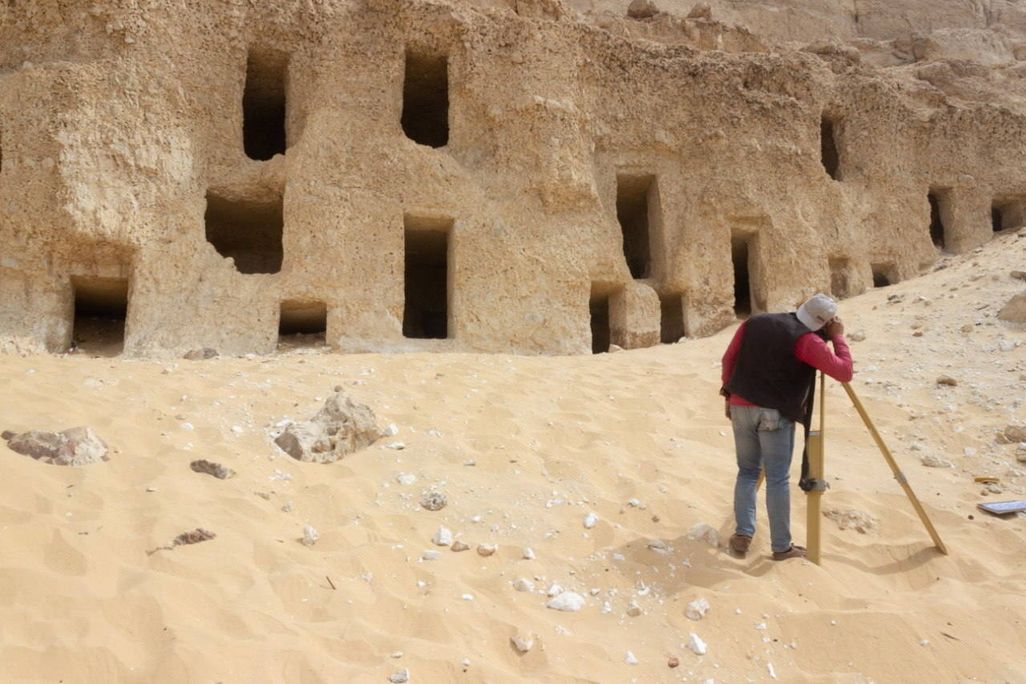 View of rock-cut tombs in Egyptian desert