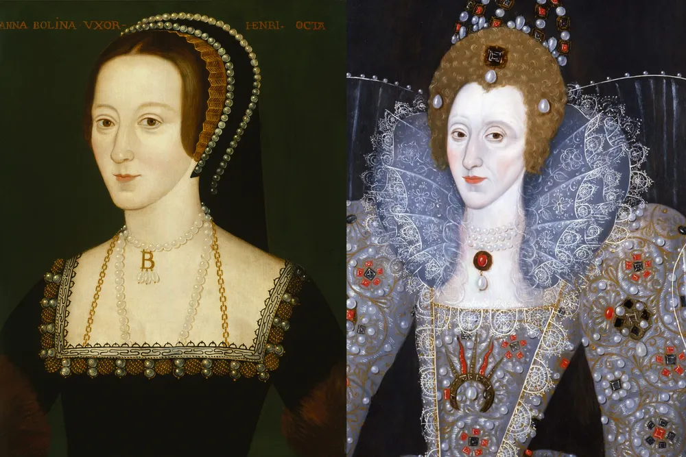 This late 16th-century portrait of Anne Boleyn (left) closely resembles a circa 1590 portrait of Elizabeth I (right).