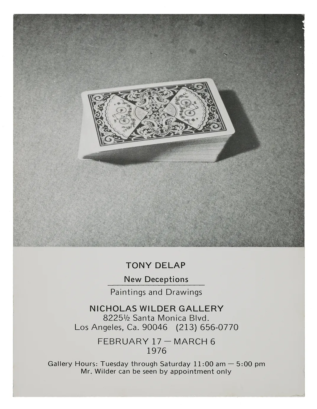 Announcement for the exhibition Tony DeLap, New Deceptions